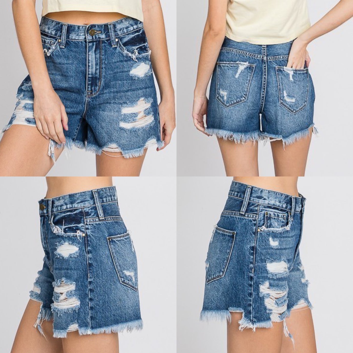 Super High Rise Rigid Mom Shorts w/ Frayed Hem - HIGHLAND MOON CO, LLC