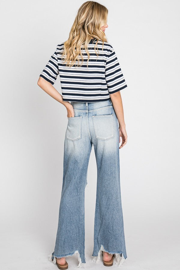 Distressed High Rise Rigid Vintage Cropped Flare Jeans