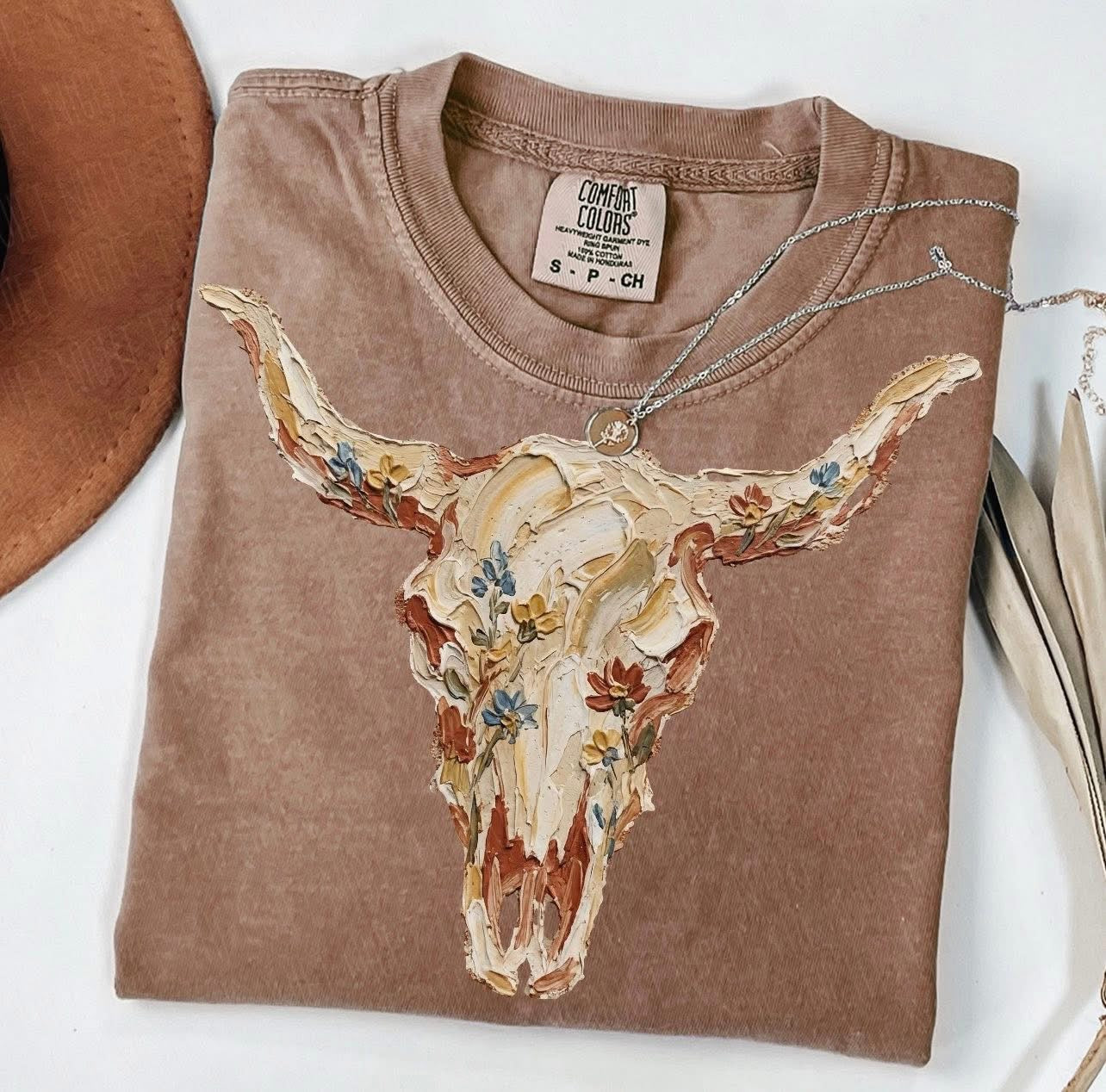 White Floral Skull Tee - HIGHLAND MOON CO, LLC