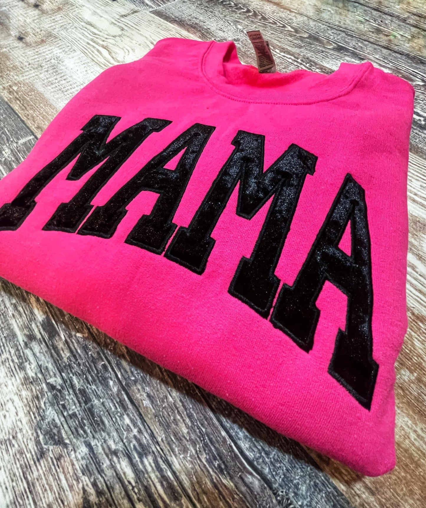 Hot Pink Velvet Embroidered Mama Sweatshirt - HIGHLAND MOON CO, LLC