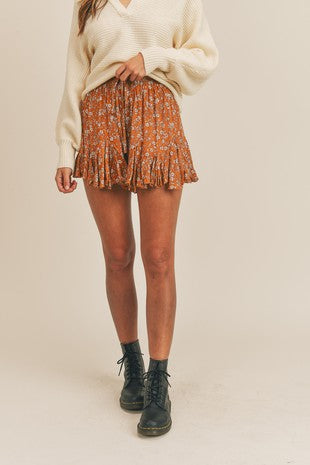Mustard Floral Skort - HIGHLAND MOON CO, LLC