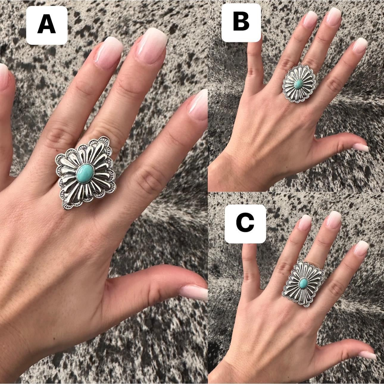Kingman Turquoise Concho Adjustable Rings - HIGHLAND MOON CO, LLC