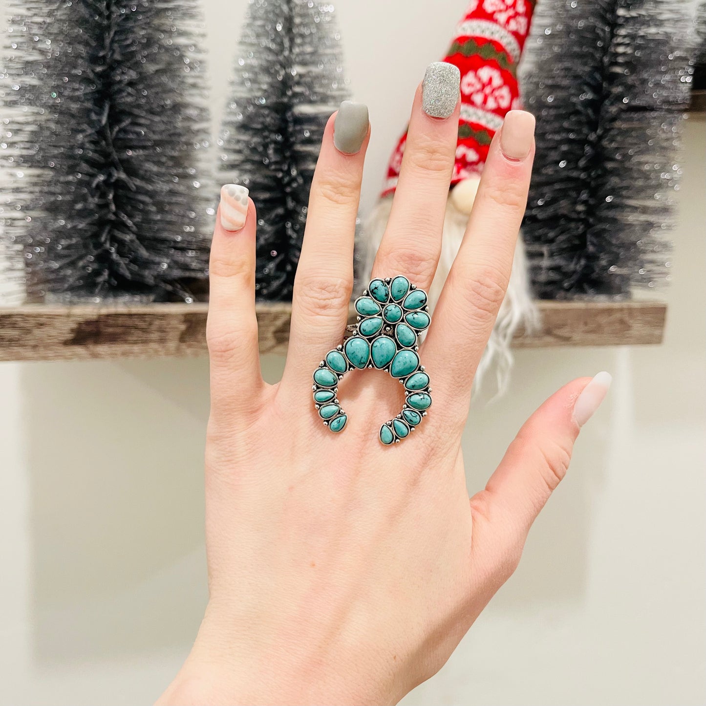 Turquoise Squash Blossom Adjustable Ring