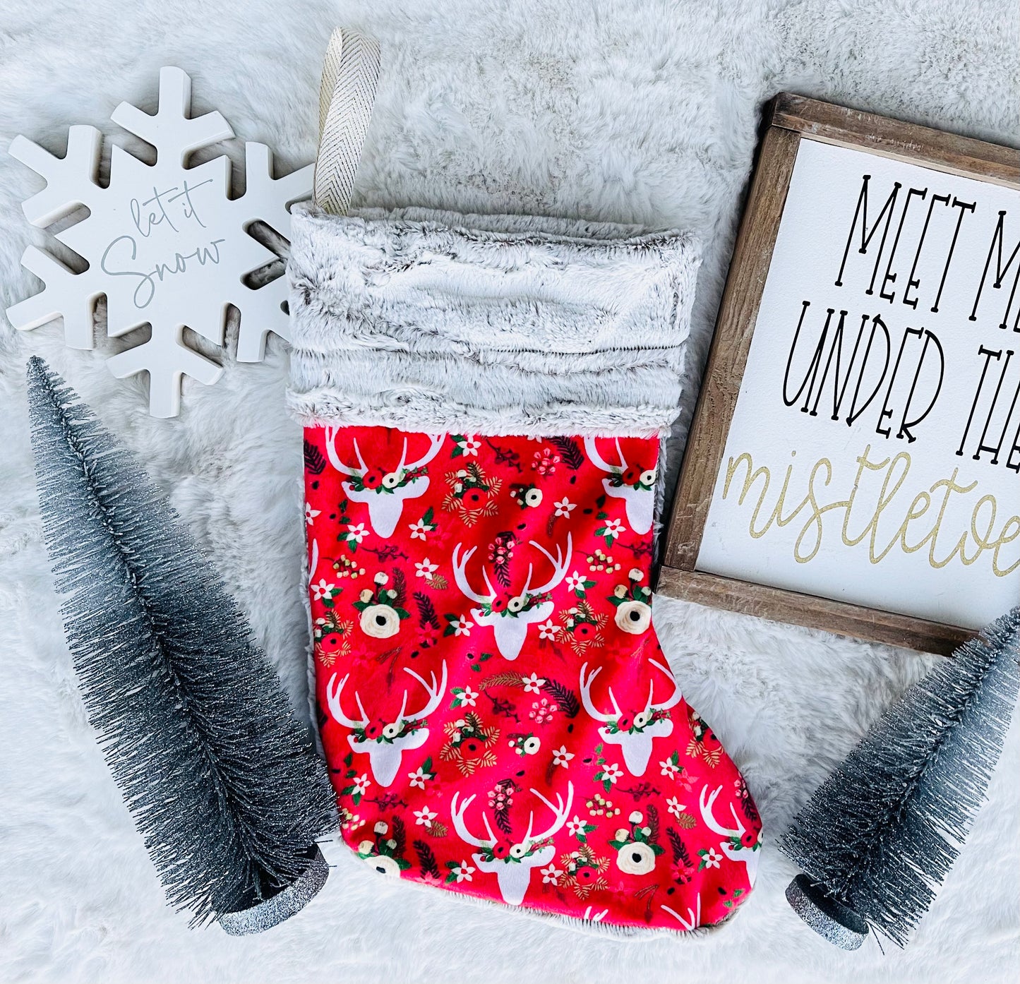 Floral Deer Minky Stocking - HIGHLAND MOON CO, LLC