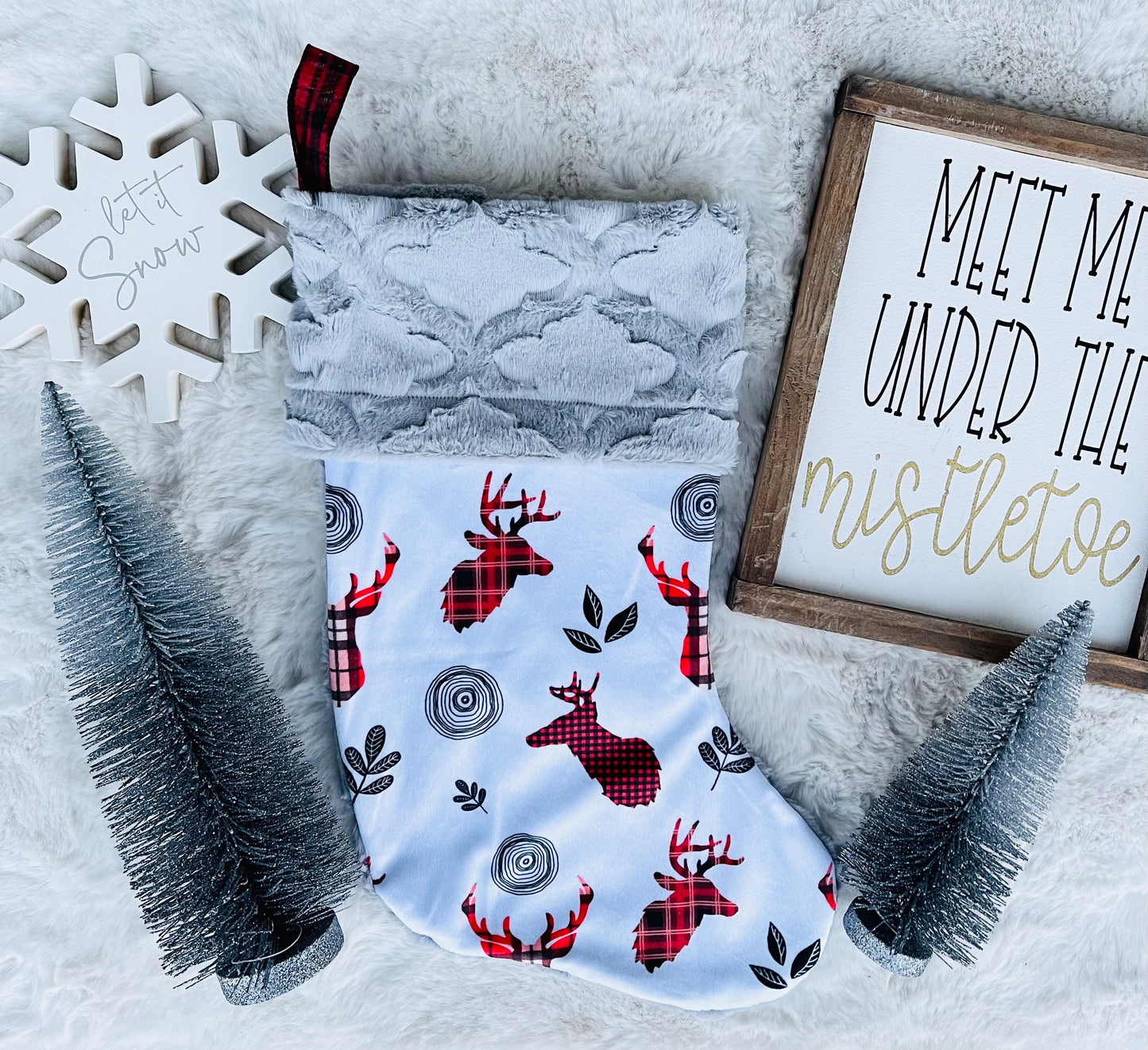 Plaid Deer Minky Stocking - HIGHLAND MOON CO, LLC