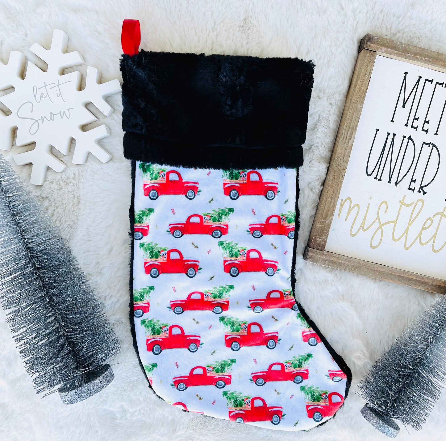 Christmas Truck Minky Stocking - HIGHLAND MOON CO, LLC