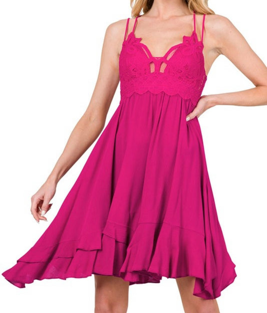 Magenta Ruffle Lace Tank Dress - HIGHLAND MOON CO, LLC