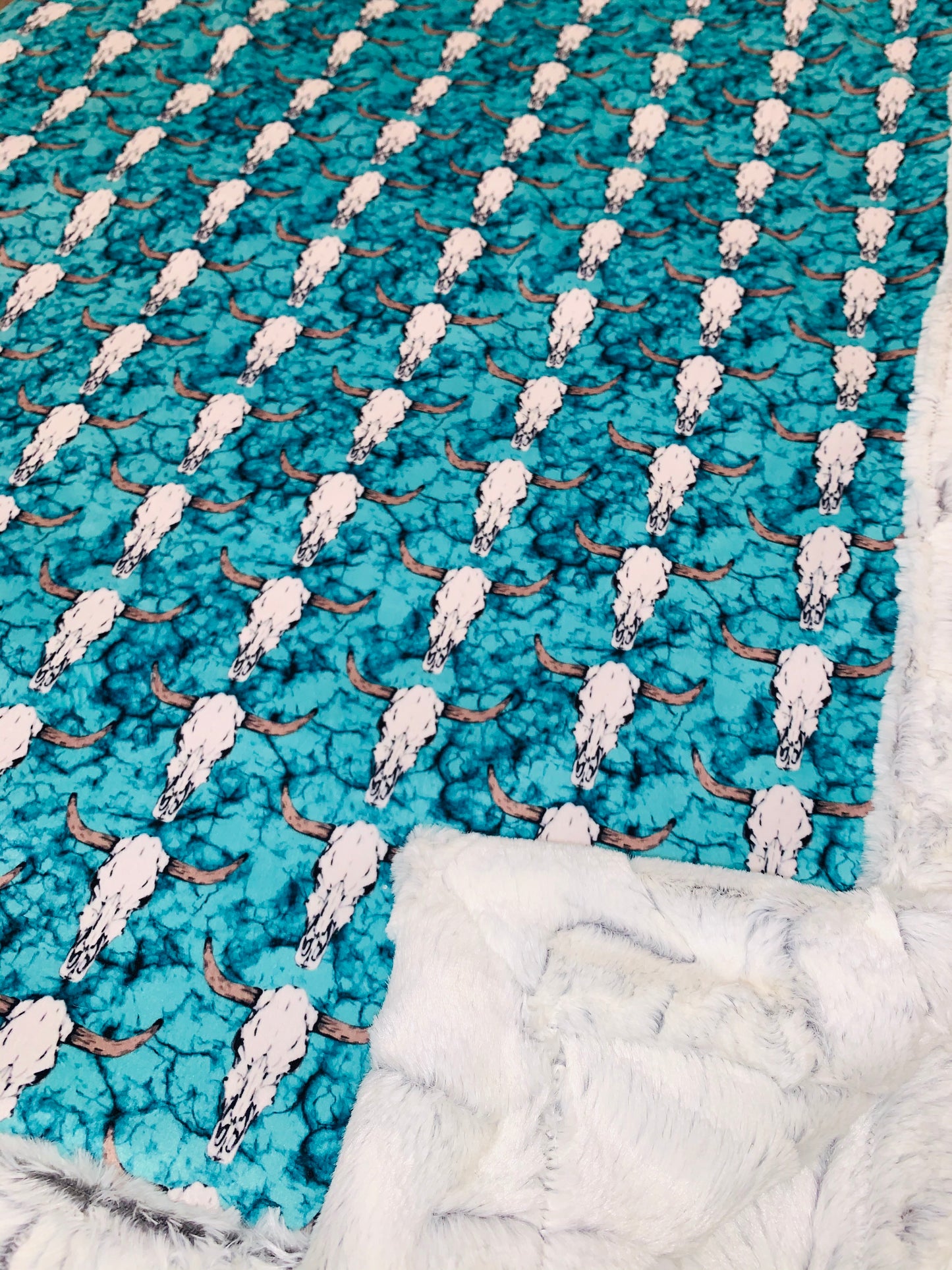 Turquoise Marble Longhorn Minky Blanket - HIGHLAND MOON CO, LLC