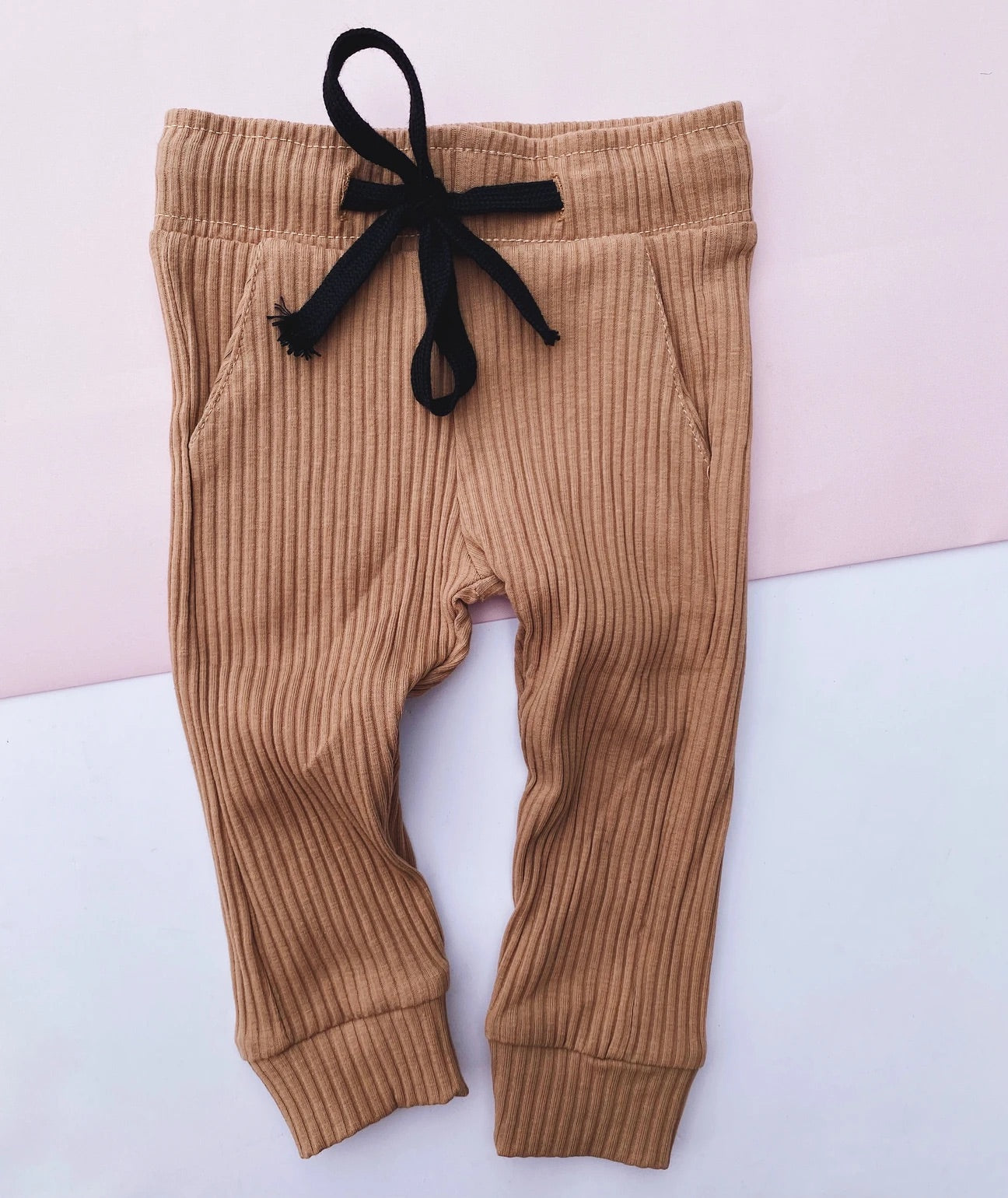 Ribbed Knit Kid Joggers - Cream - HIGHLAND MOON CO, LLC