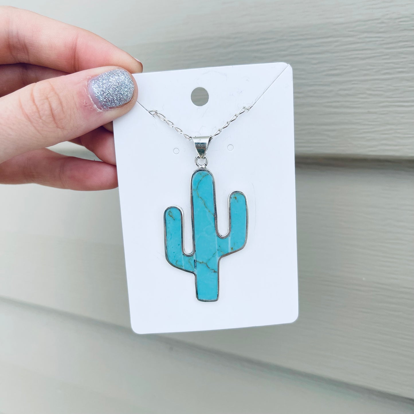 Kingman Turquoise Cactus Inlay Necklace - HIGHLAND MOON CO, LLC