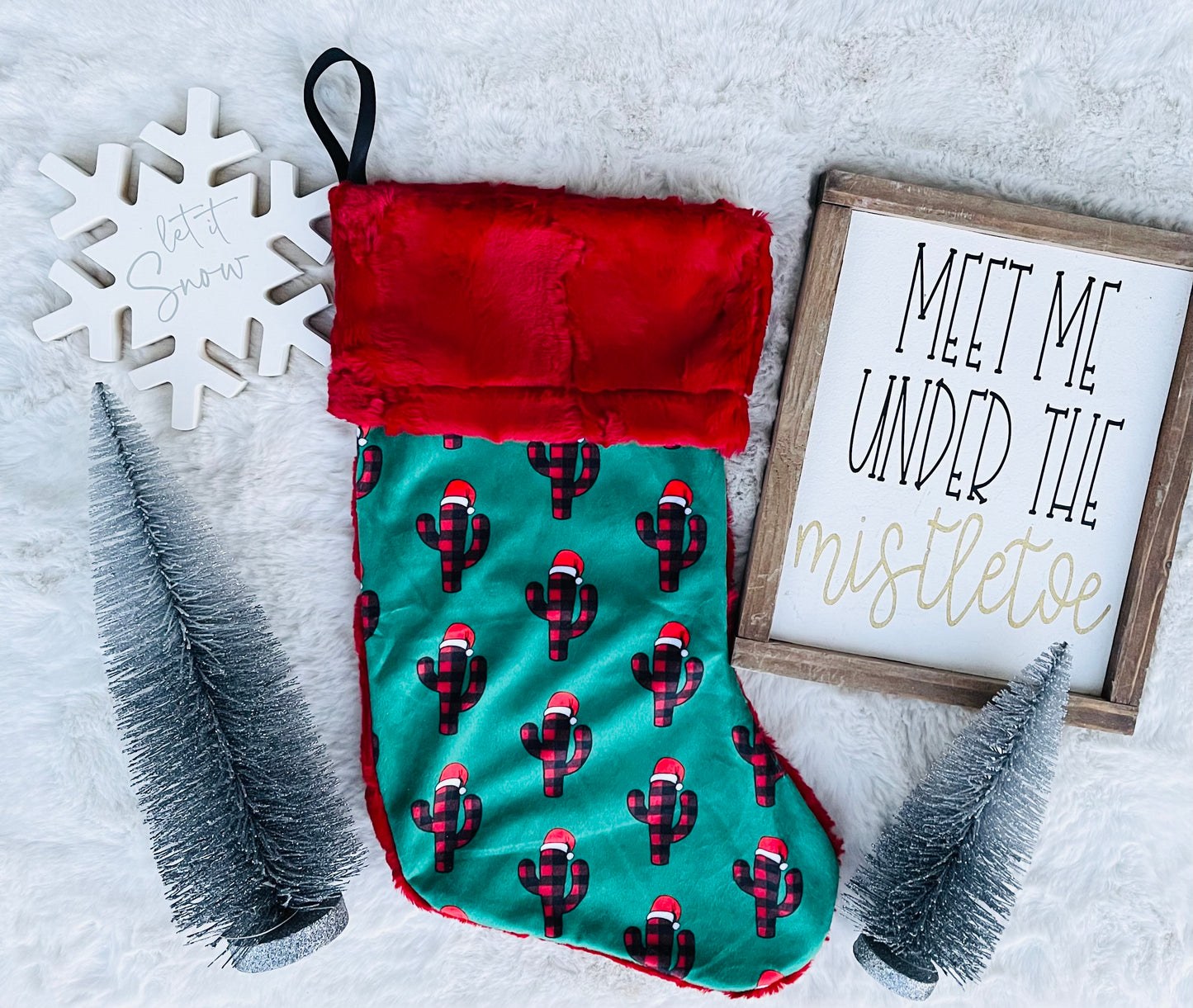 Plaid Cactus Minky Stocking - HIGHLAND MOON CO, LLC