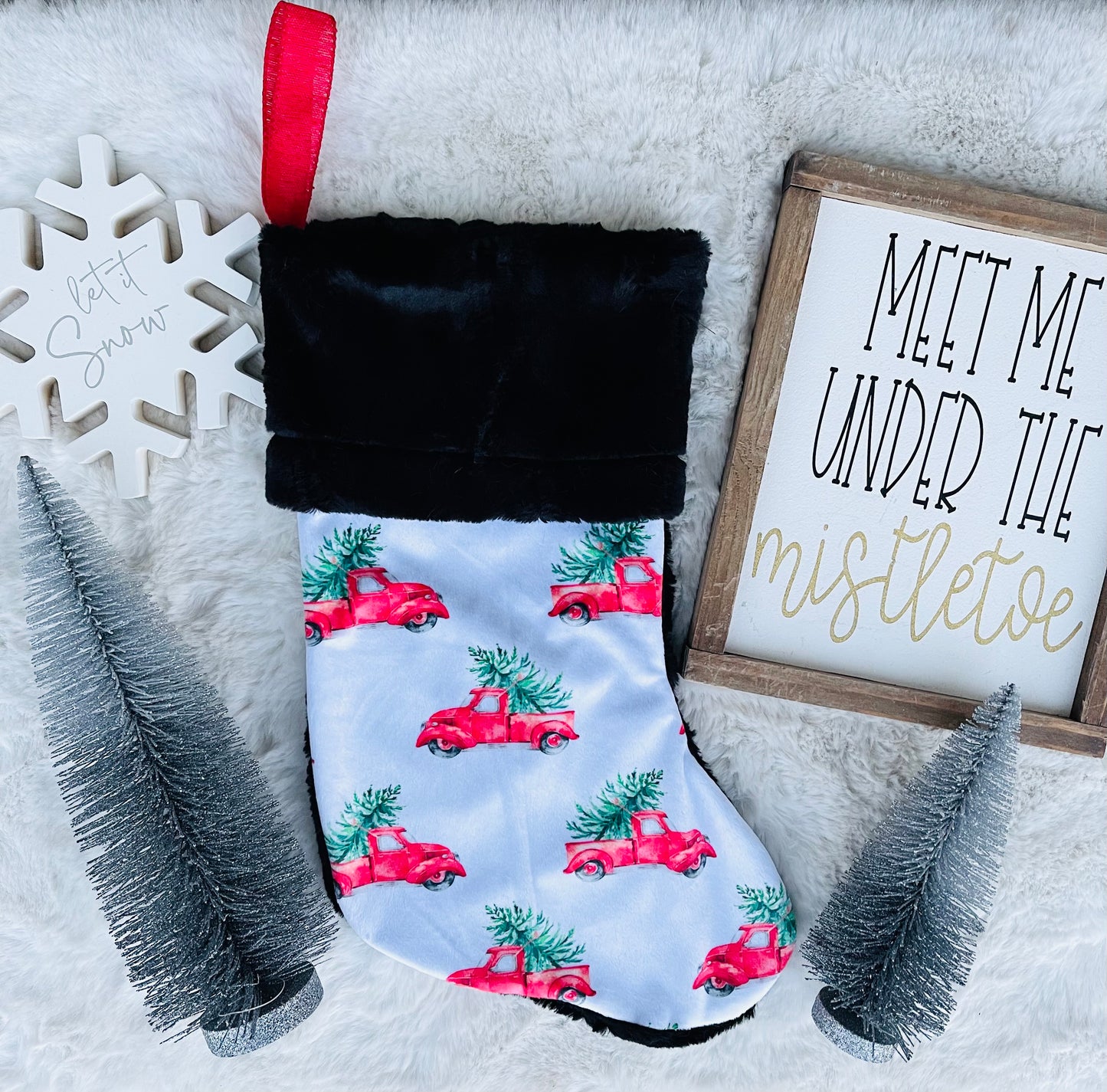 Christmas Truck Minky Stocking - HIGHLAND MOON CO, LLC