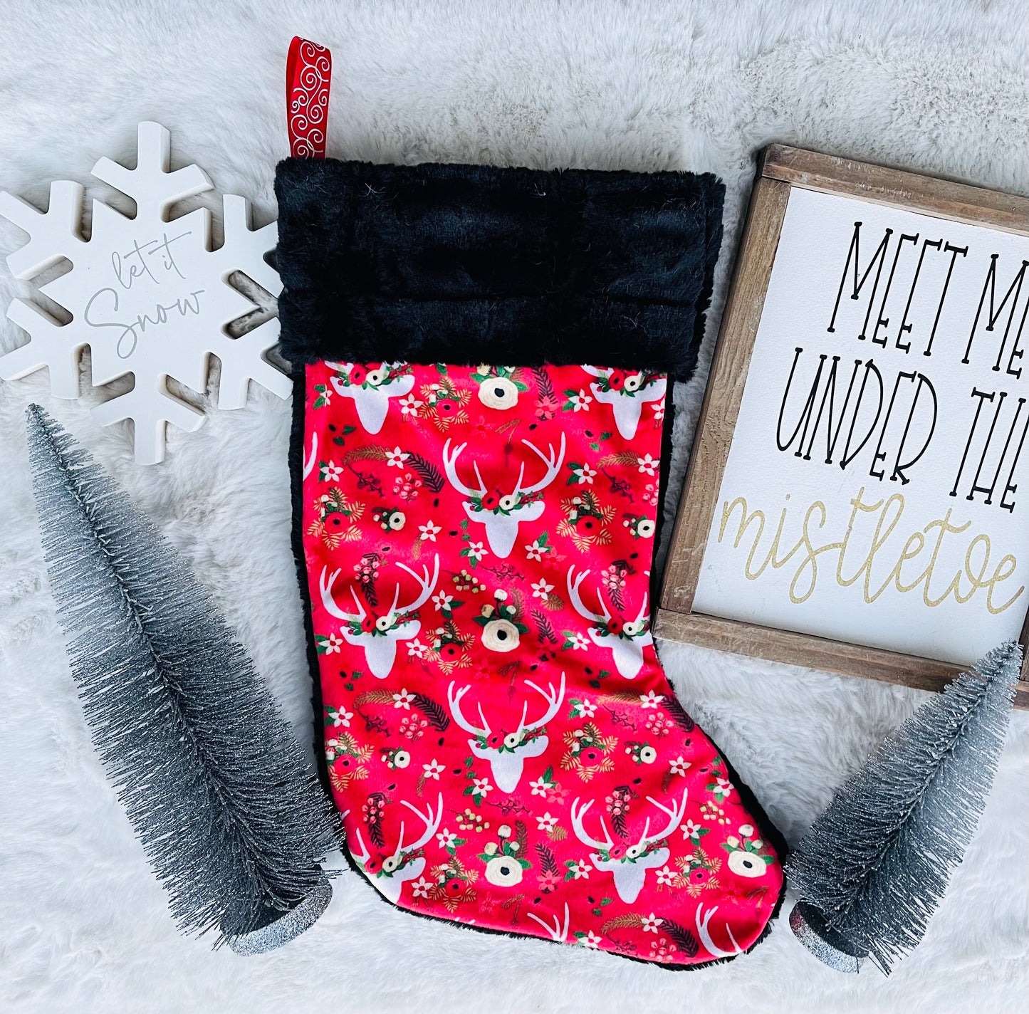 Floral Deer Minky Stocking - HIGHLAND MOON CO, LLC