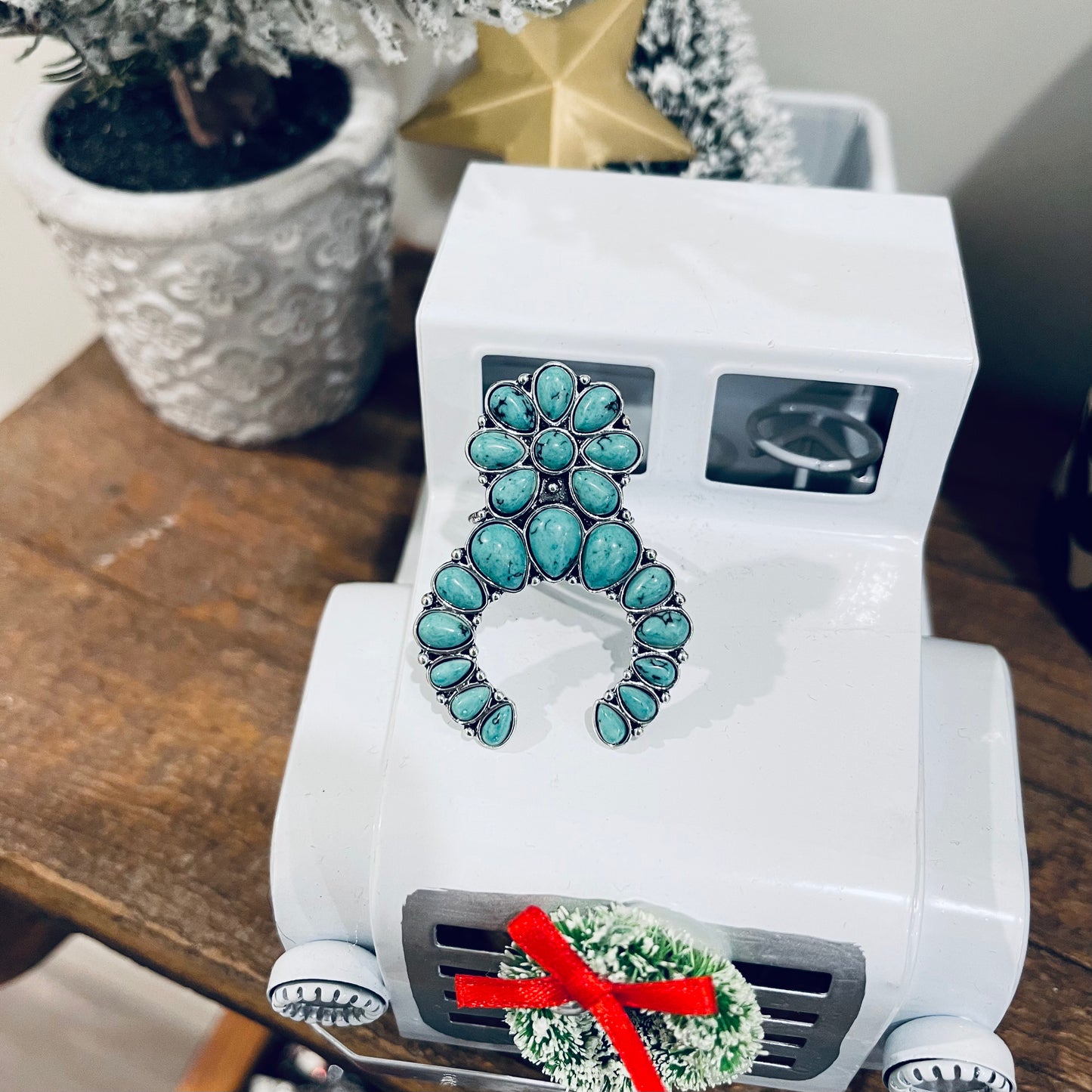 Turquoise Squash Blossom Adjustable Ring