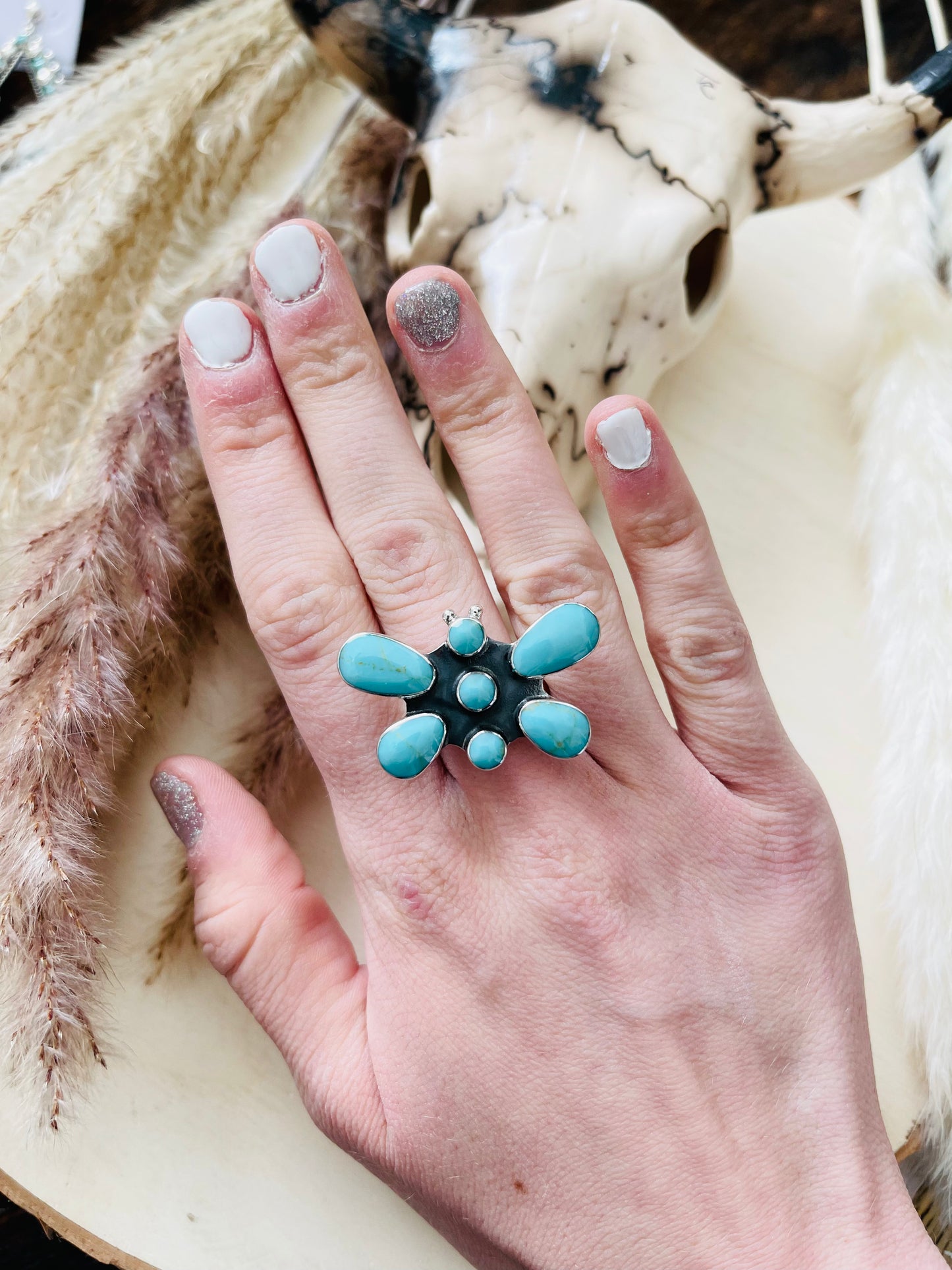 Kingman Turquoise Butterfly Ring - HIGHLAND MOON CO, LLC