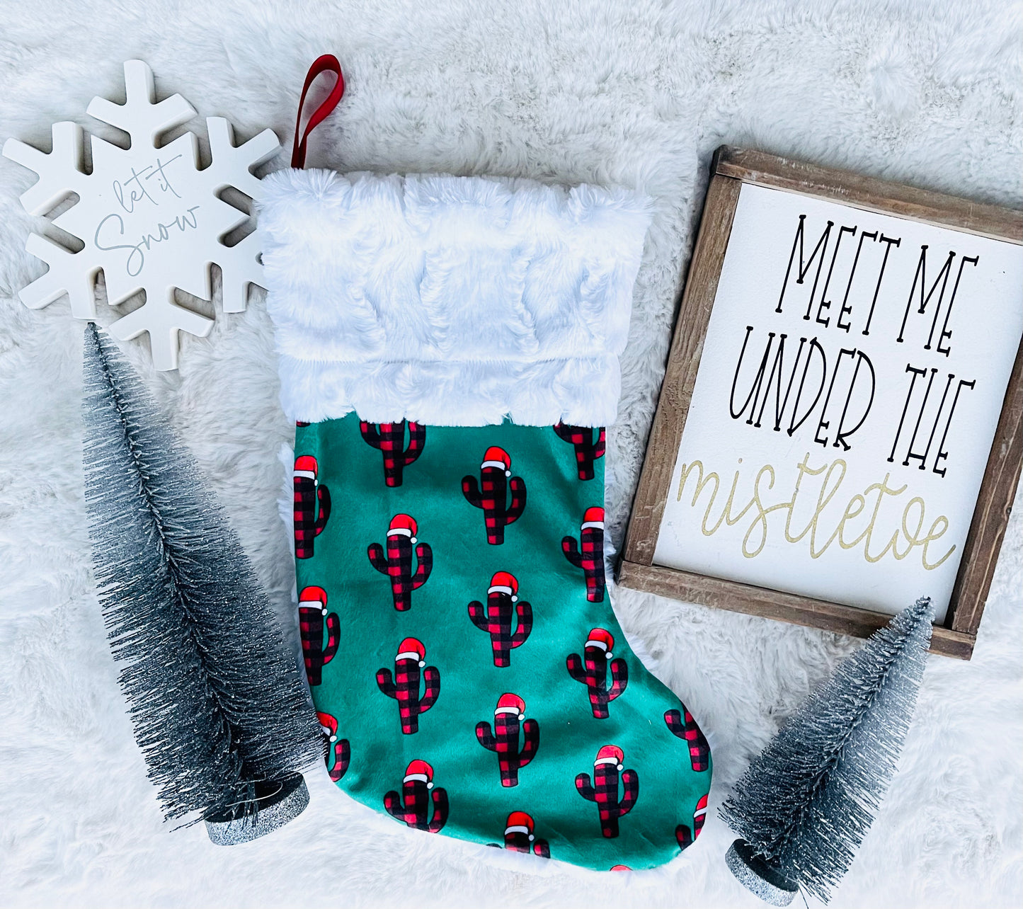 Plaid Cactus Minky Stocking - HIGHLAND MOON CO, LLC