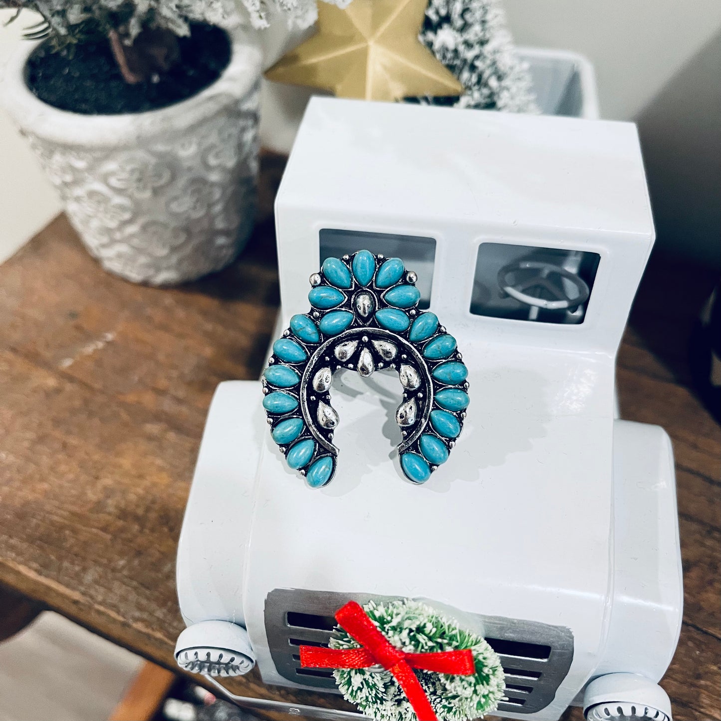 Turquoise Squash Blossom Adjustable Ring