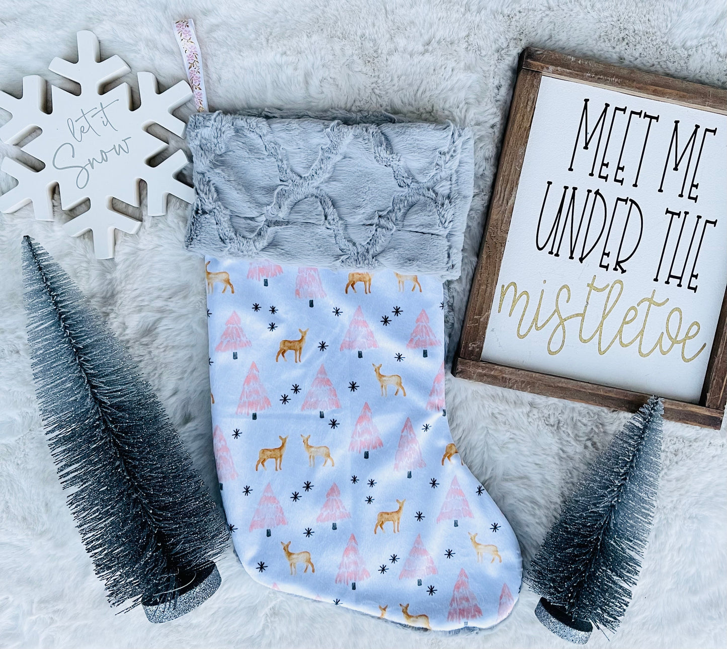 Pink Christmas Minky Stocking - HIGHLAND MOON CO, LLC