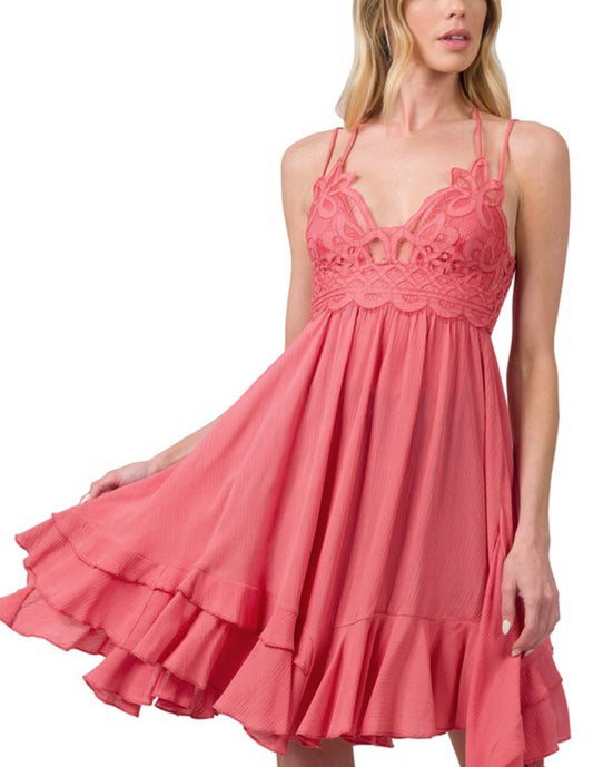 Desert Rose Ruffle Lace Tank Dress - HIGHLAND MOON CO, LLC