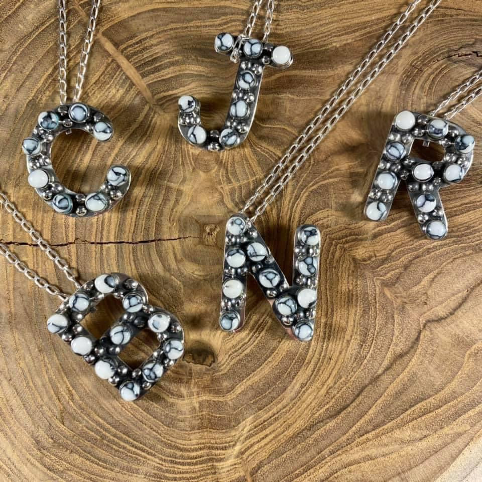 Howlite Letter Necklace - HIGHLAND MOON CO, LLC