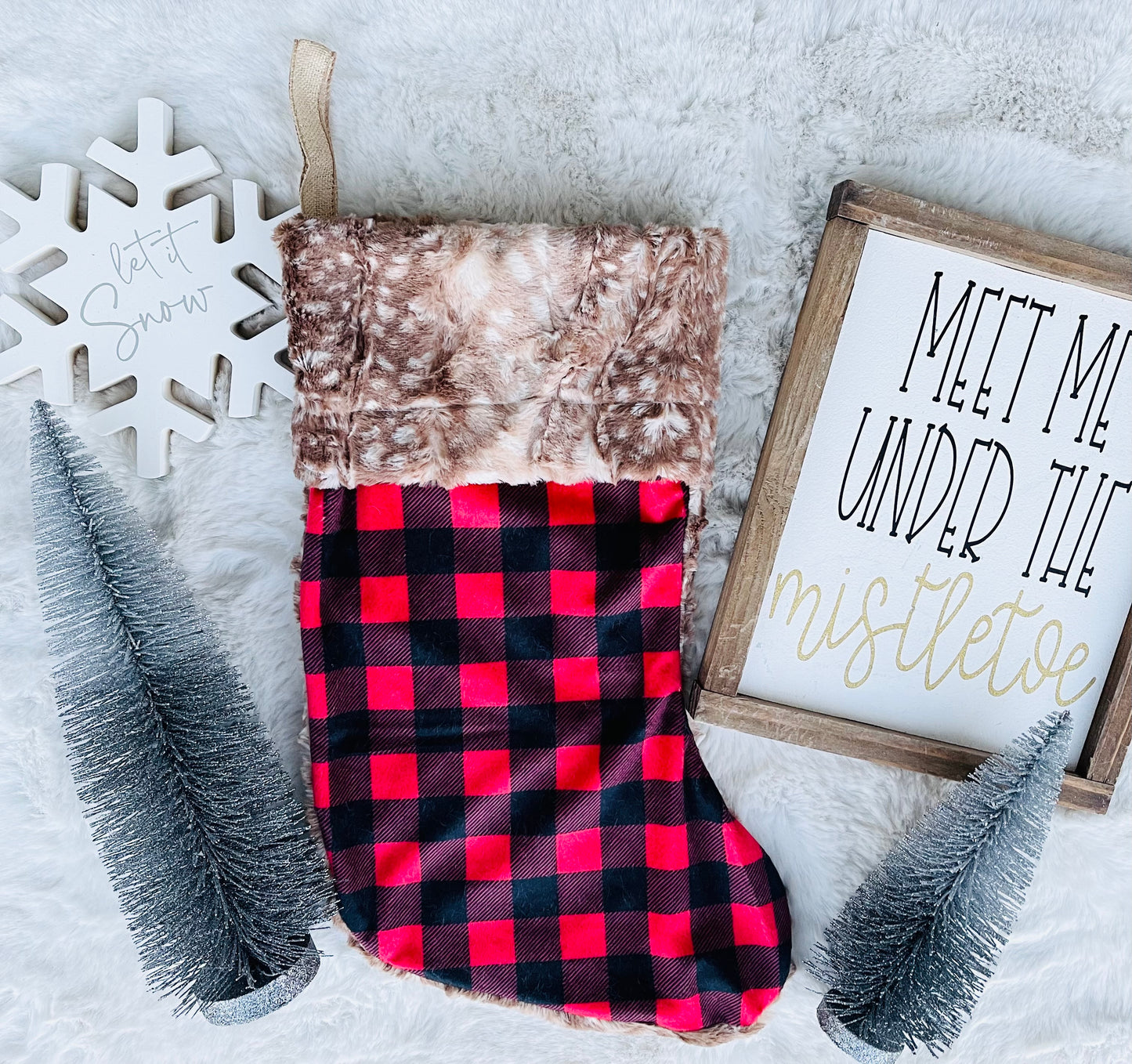 Plaid Fawn Minky Stocking - HIGHLAND MOON CO, LLC