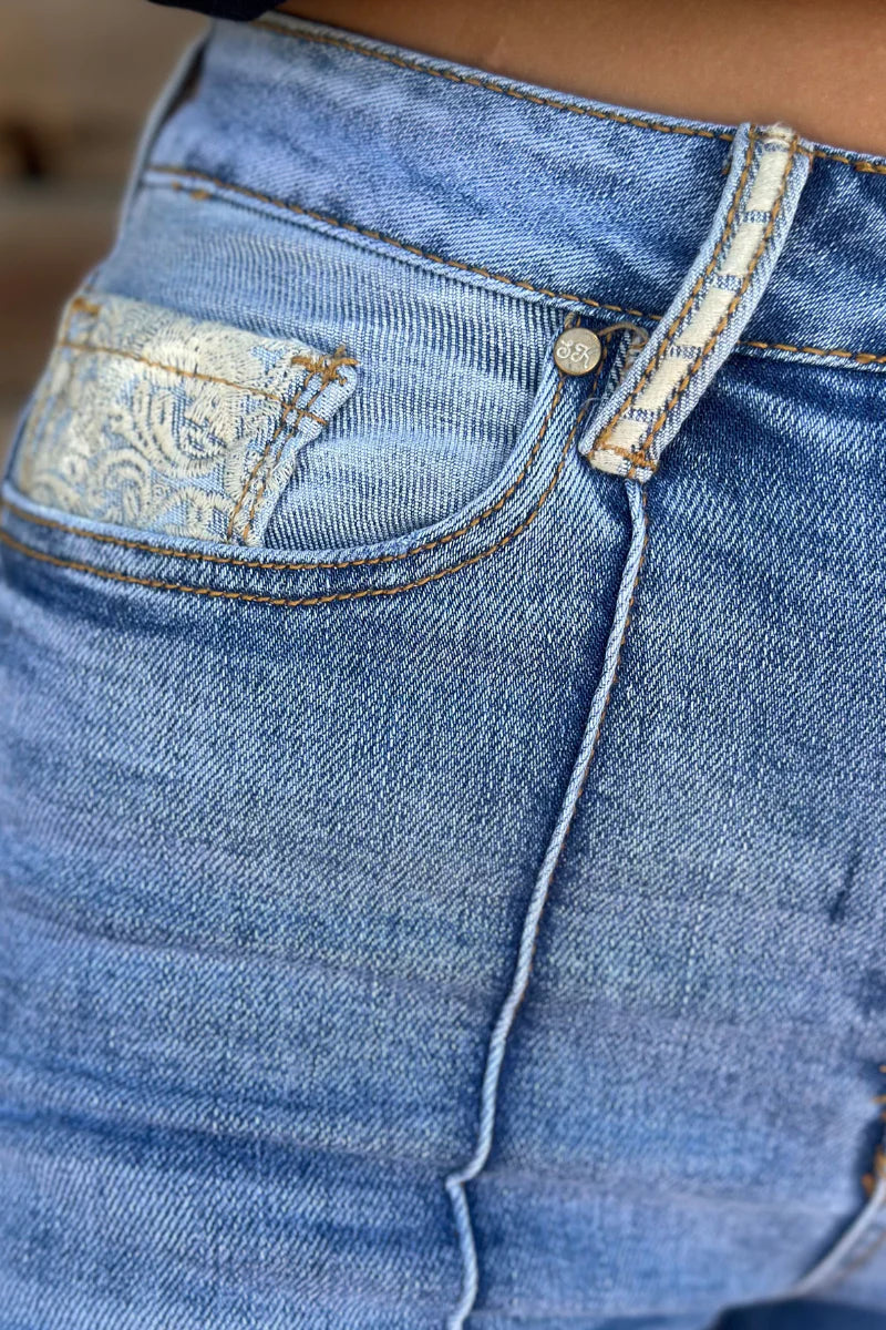 Kreek Embroidered Cuffed Jeans