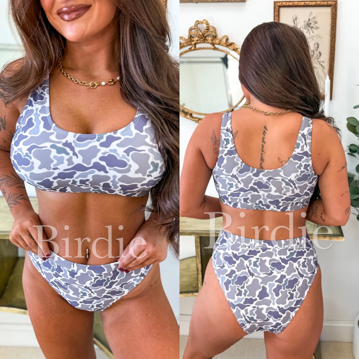 PREORDER Two Piece Swimsuit in Gray Duck Camo (Sold as Set!)