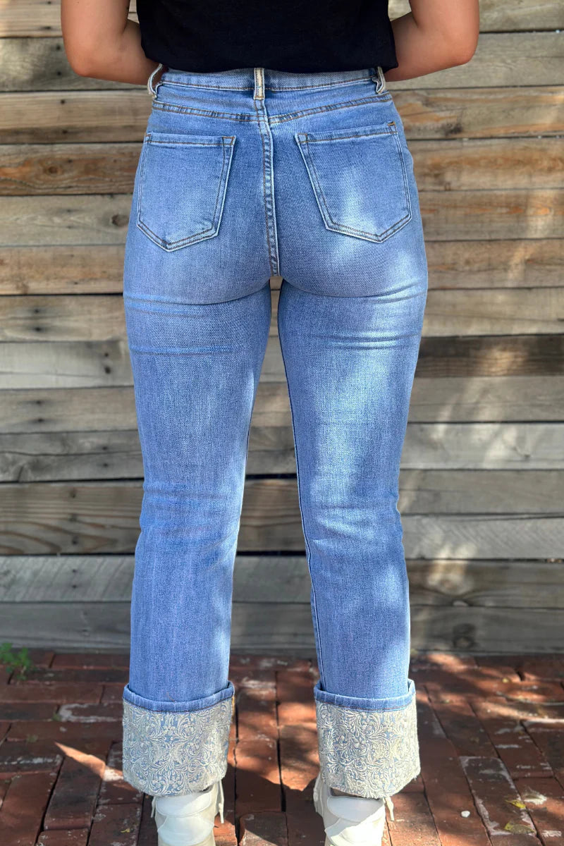 Kreek Embroidered Cuffed Jeans
