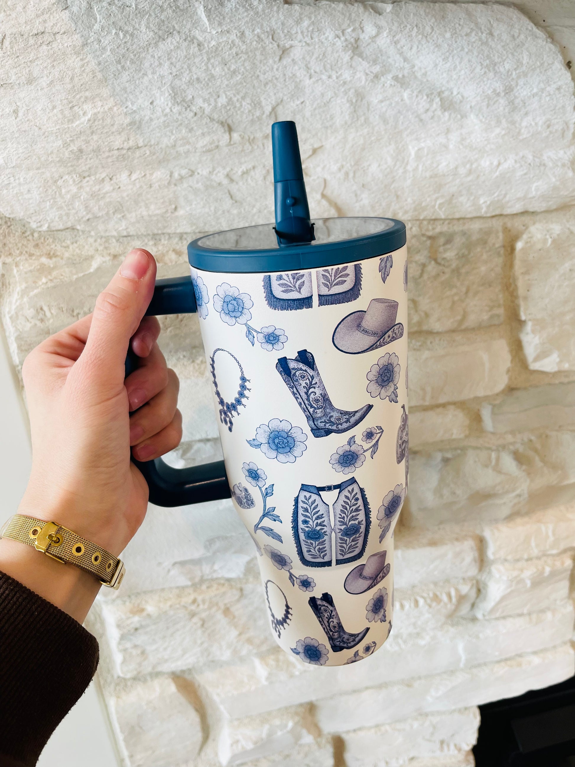 Blue Cowgirl Flip Top Tumbler - HIGHLAND MOON CO, LLC