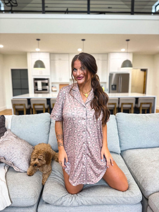 PREORDER Tee Sleep Dress in Toasted Toffee Leopard