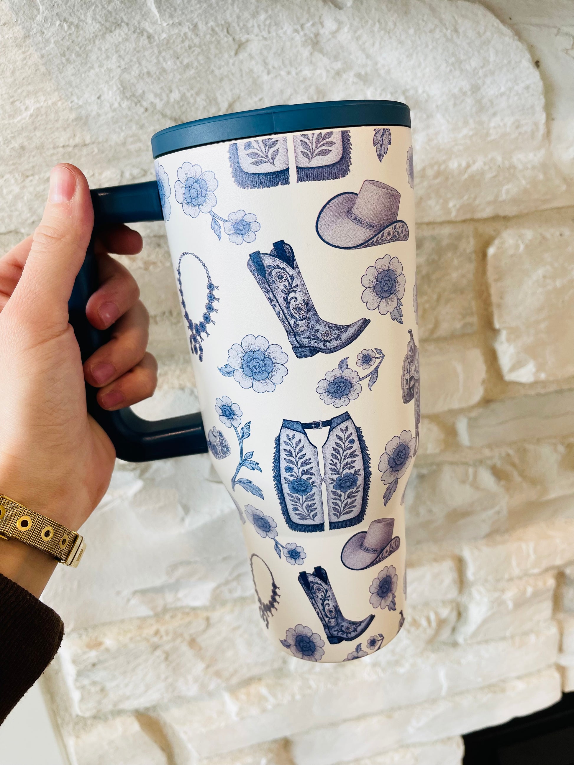 Blue Cowgirl Flip Top Tumbler - HIGHLAND MOON CO, LLC