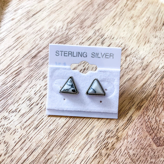 Howlite / Sterling Silver Triangle Stud Earrings