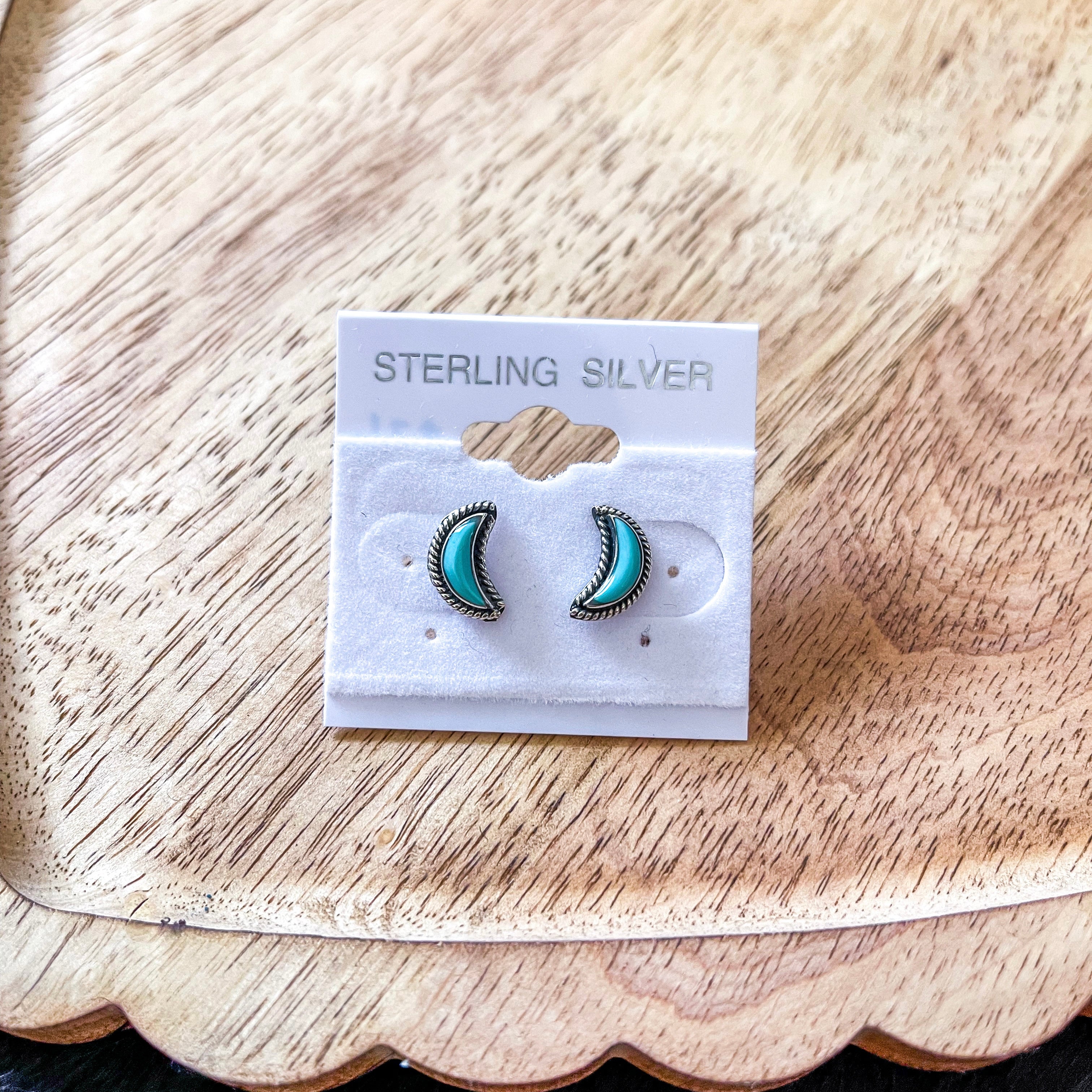 Sterling Silver and Kingman Turquoise Half Moon Studs top