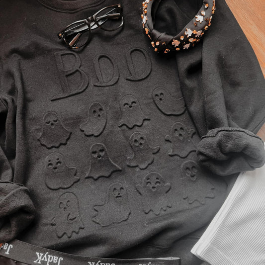 Black 3D Embossed Ghost Boo Sweatshirt