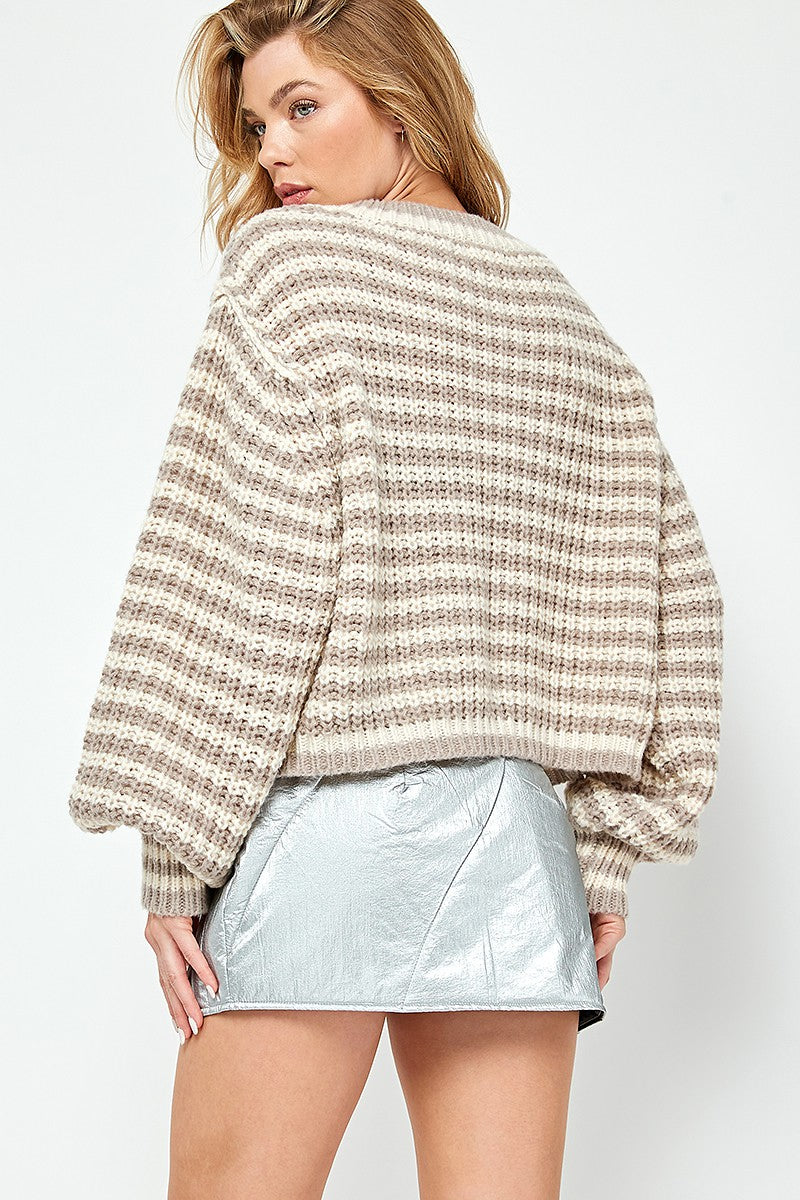 Striped Cropped Sweater Off White / Stone