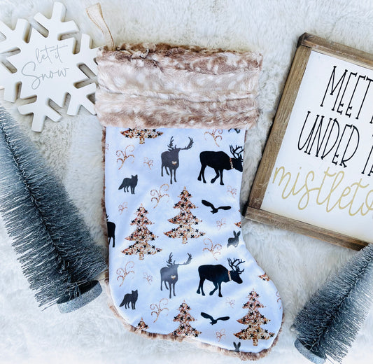 Winter Wonderland Fawn Minky Stocking - HIGHLAND MOON CO, LLC