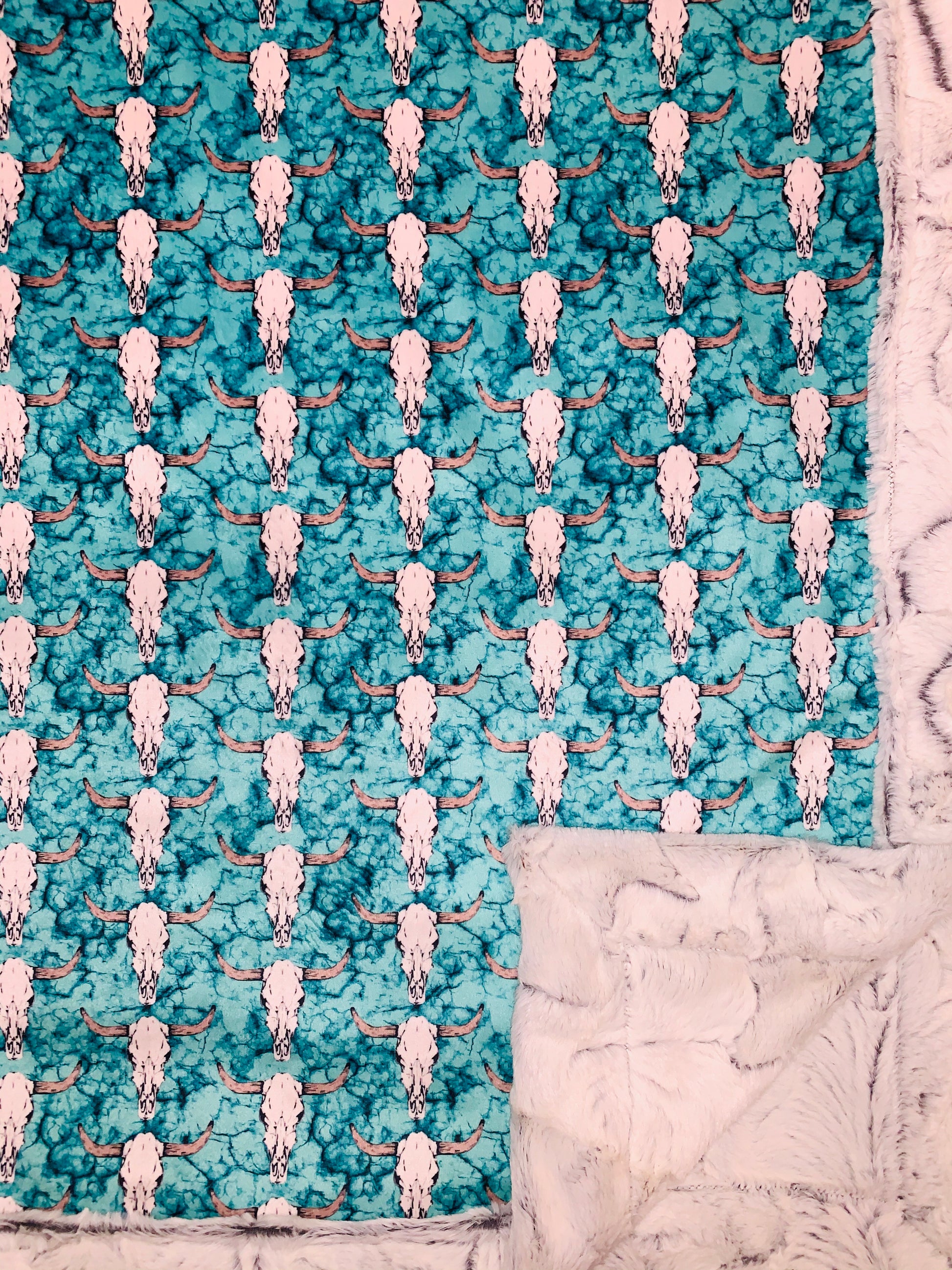 Turquoise Marble Longhorn Minky Blanket - HIGHLAND MOON CO, LLC