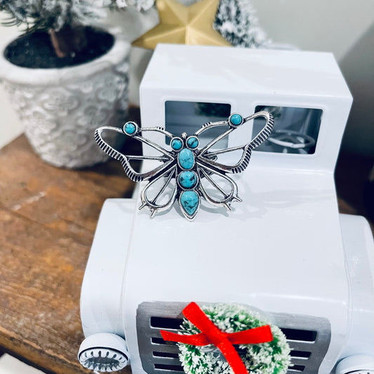 Turquoise Butterfly Adjustable Ring