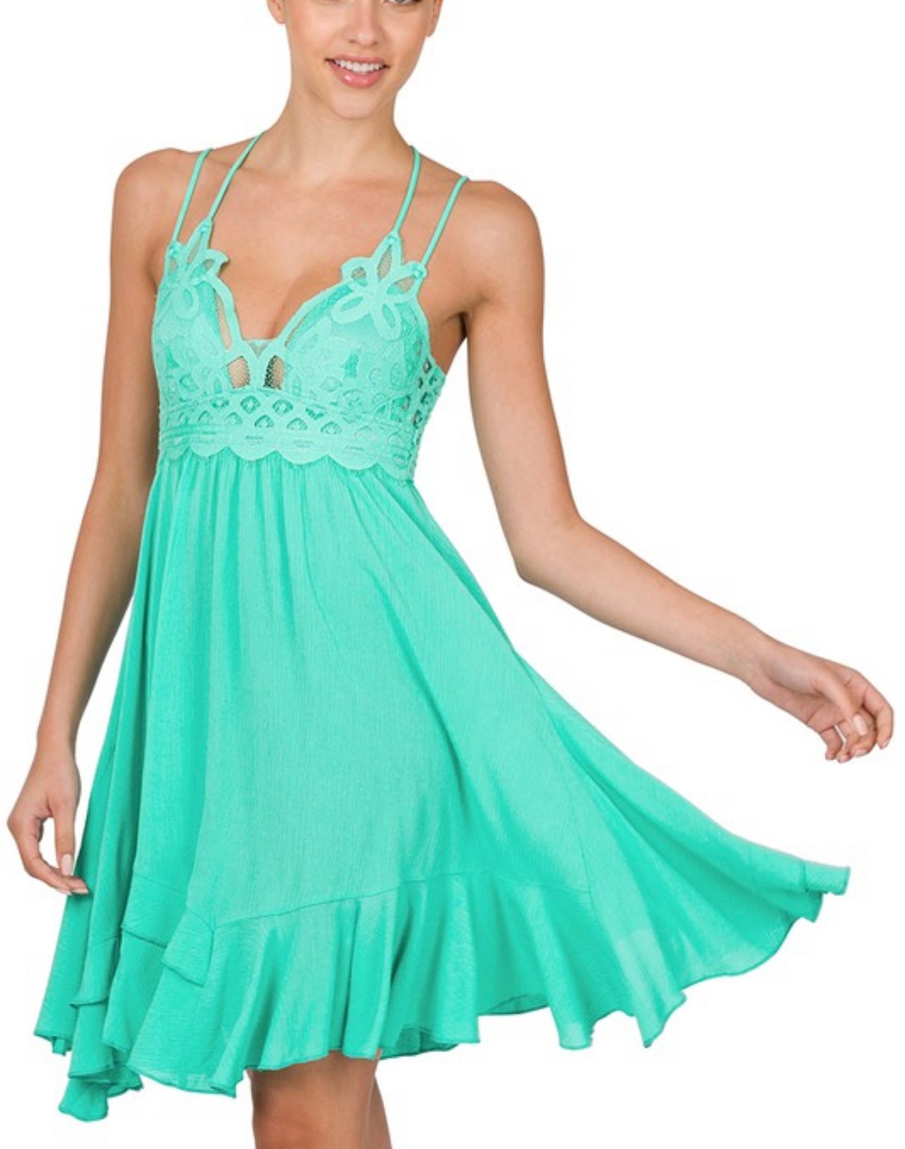 Mint Ruffle Lace Tank Dress - HIGHLAND MOON CO, LLC