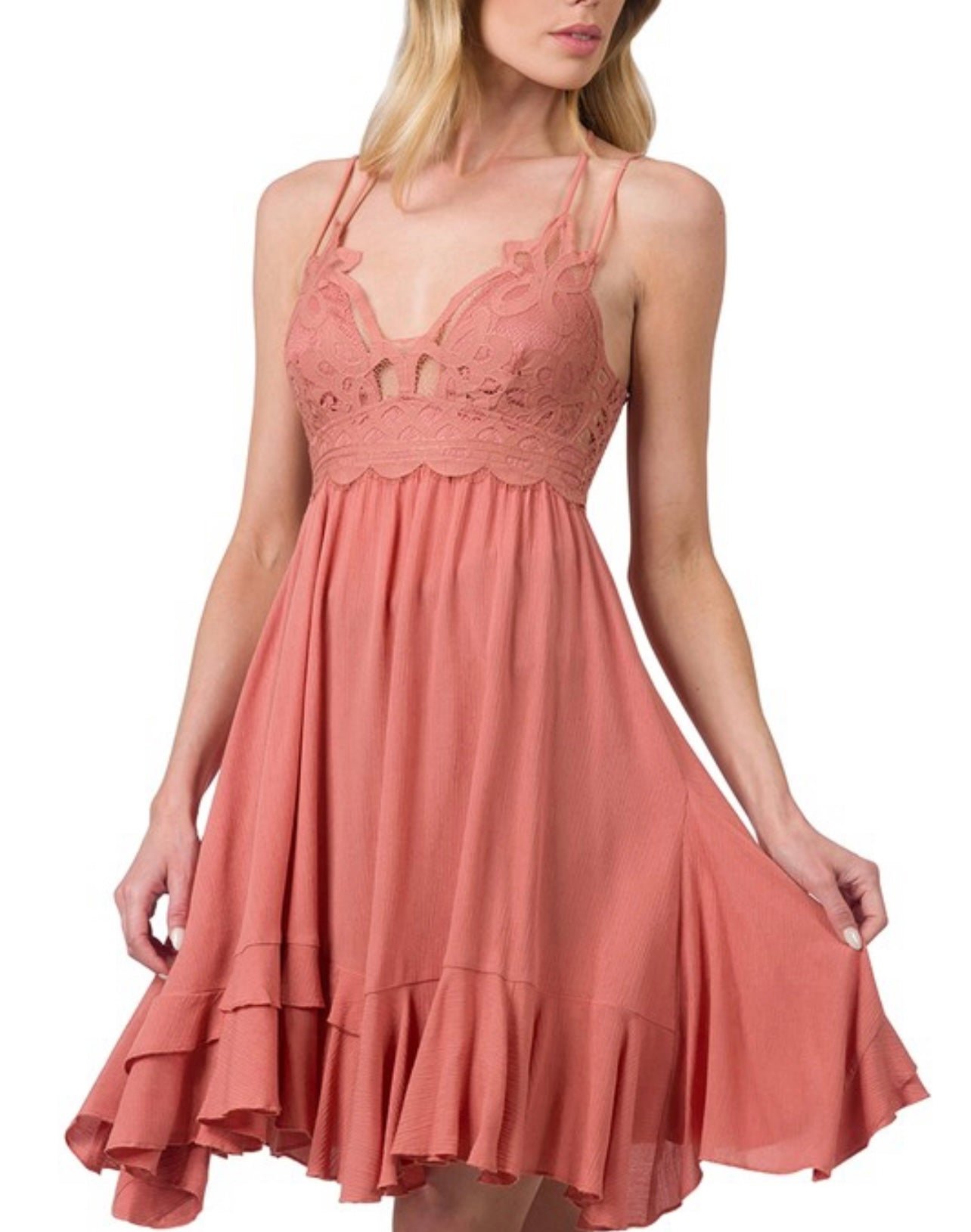 Ash Rose Ruffle Lace Tank Dress - HIGHLAND MOON CO, LLC