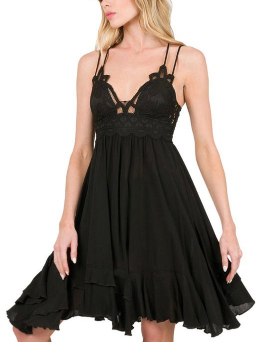 Black Ruffle Lace Tank Dress