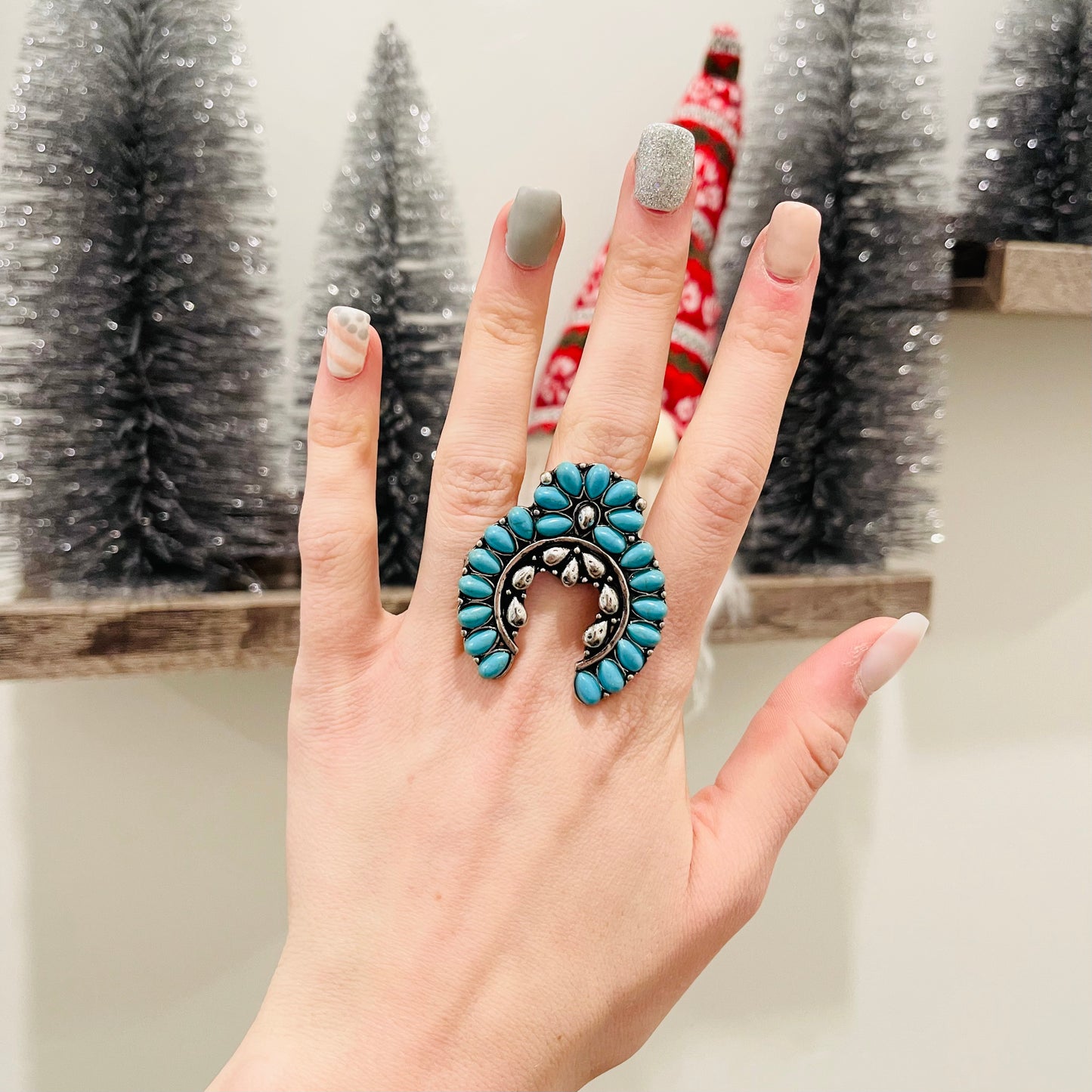 Turquoise Squash Blossom Adjustable Ring