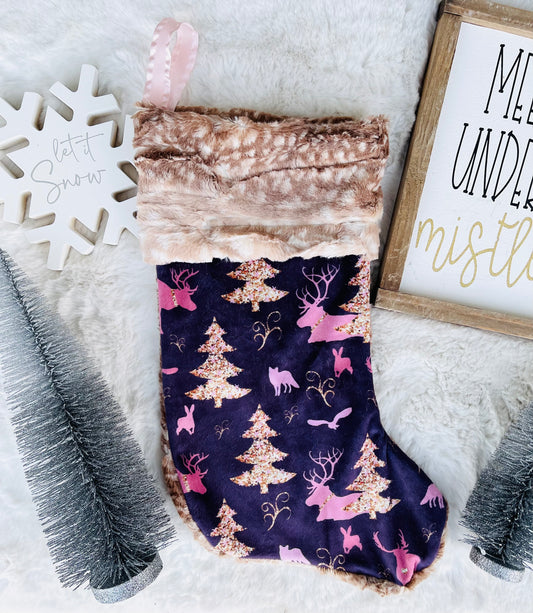 Purple Christmas Minky Stocking - HIGHLAND MOON CO, LLC